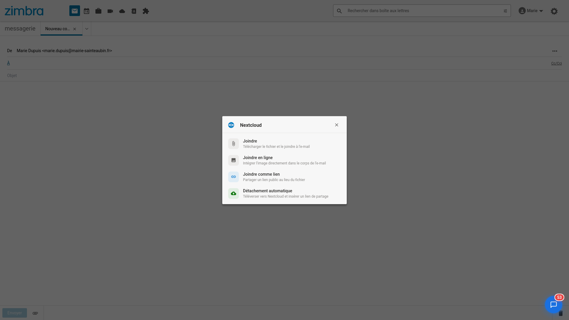 Choix du mode de pièce jointe