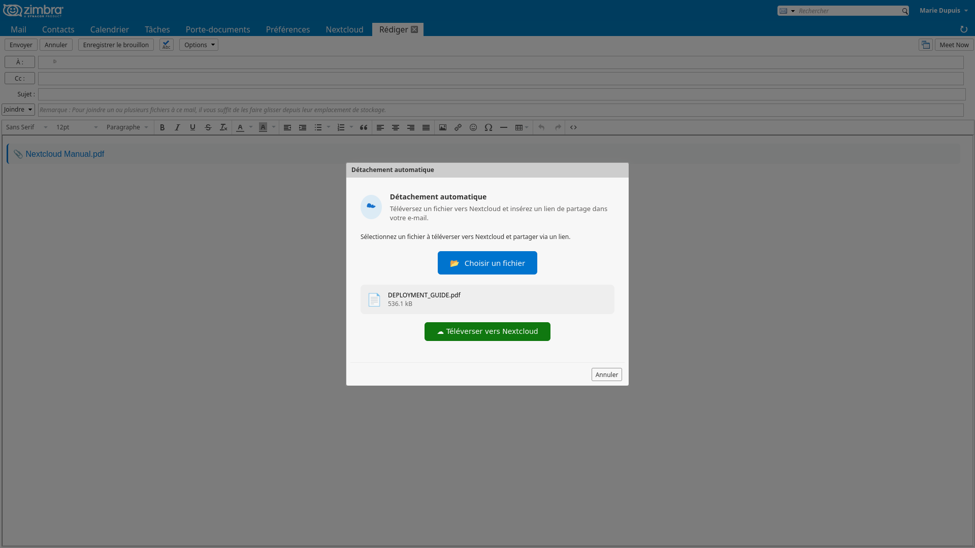 Interface de navigation Nextcloud